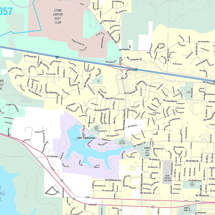 Premium Style Wall Map of Blue Springs, MO