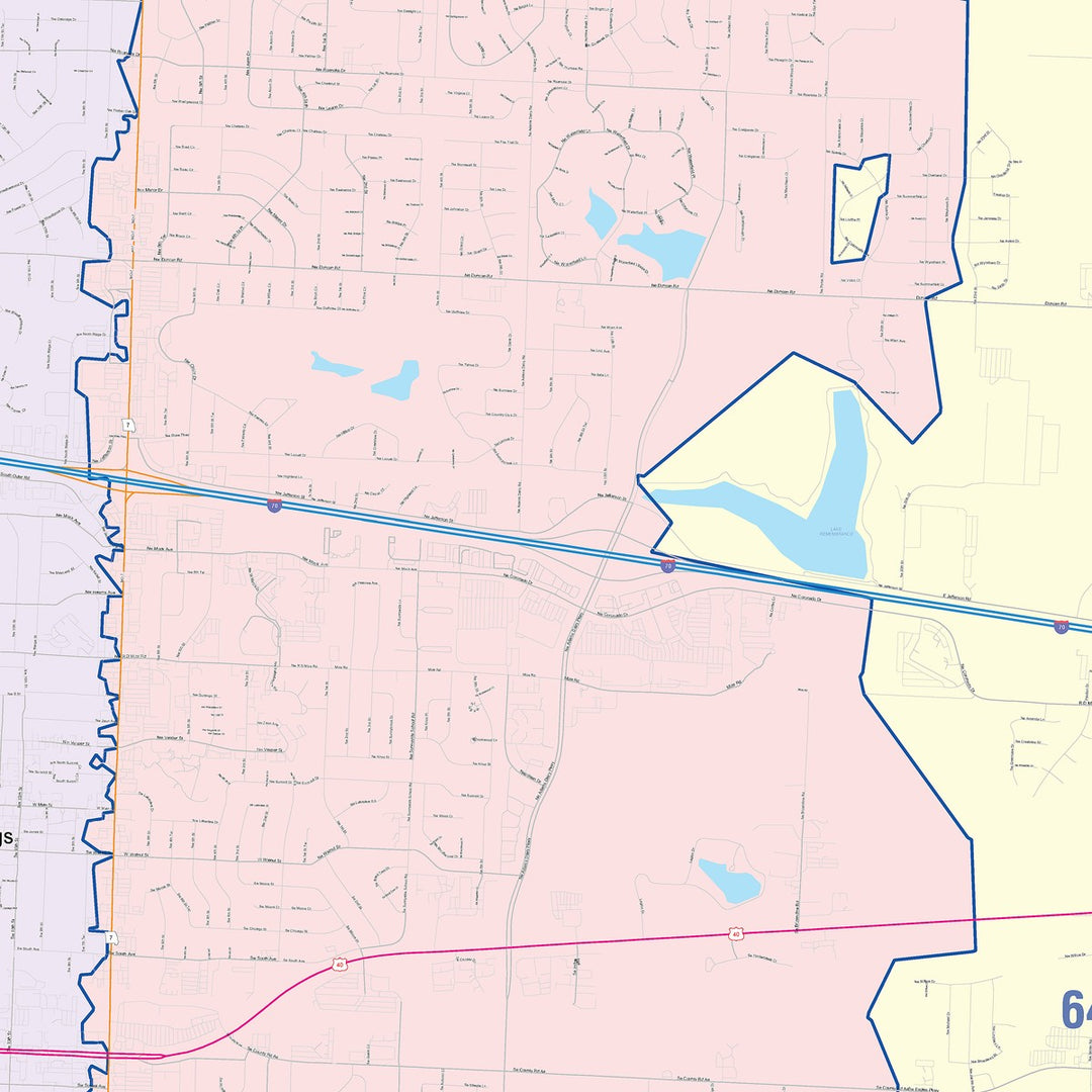 Color Cast Zip Code Style Wall Map of Blue Springs, MO