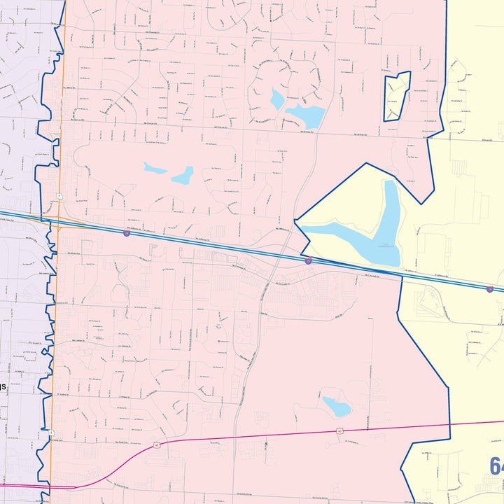 Color Cast Zip Code Style Wall Map of Blue Springs, MO