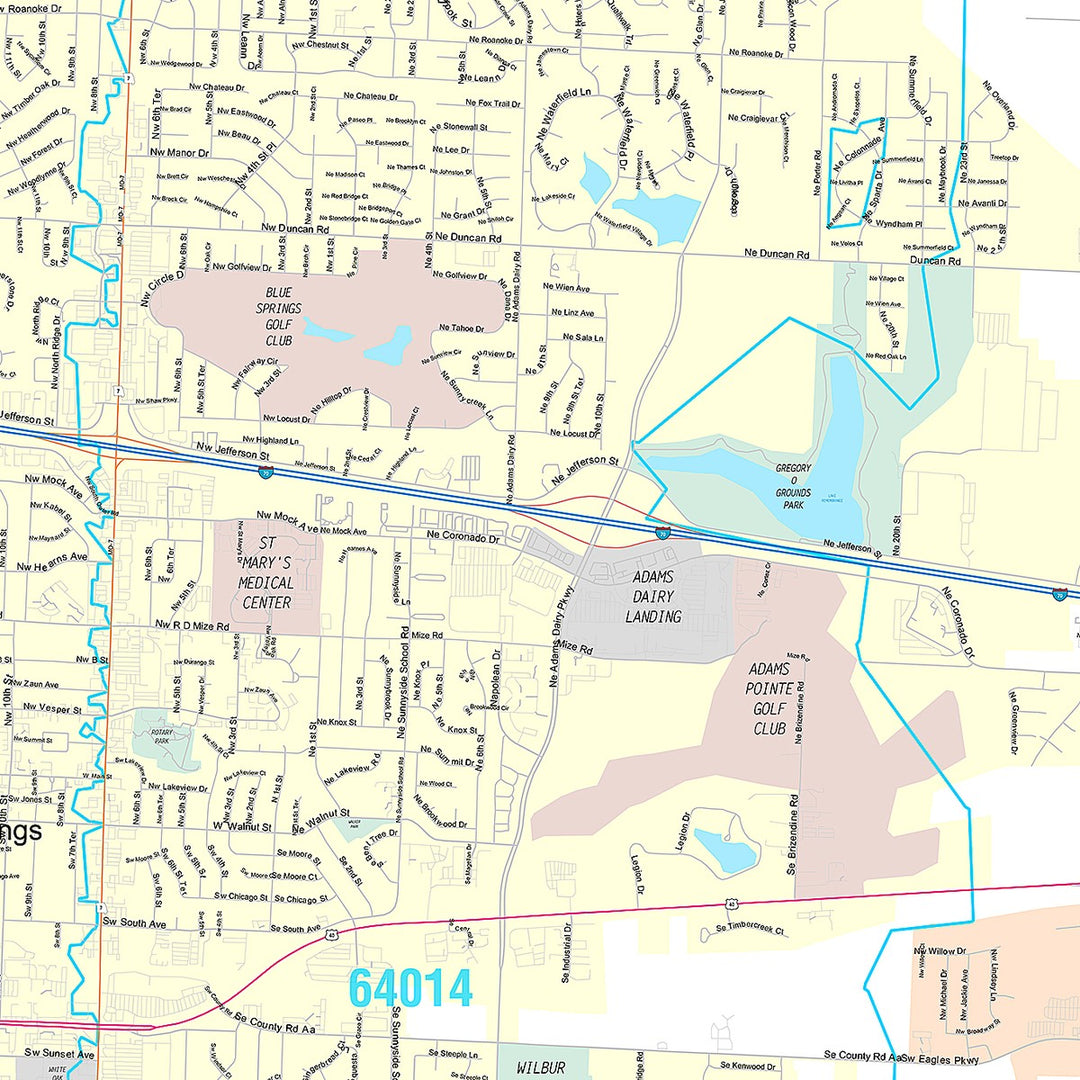 Premium Style Wall Map of Blue Springs, MO