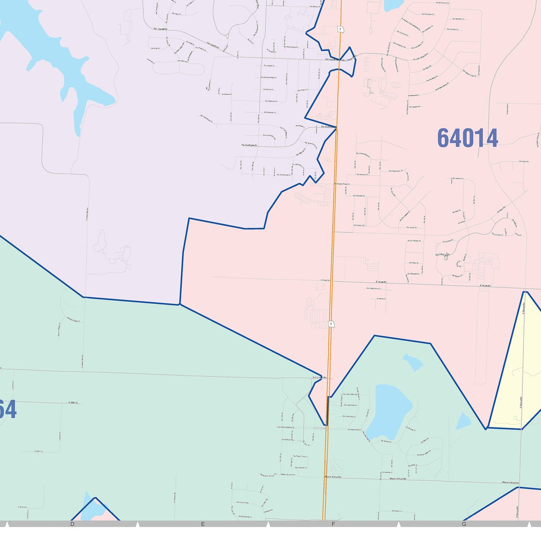 Color Cast Zip Code Style Wall Map of Blue Springs, MO