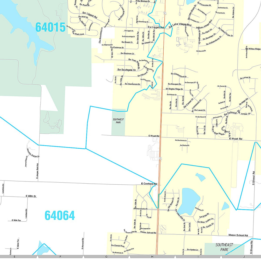 Premium Style Wall Map of Blue Springs, MO