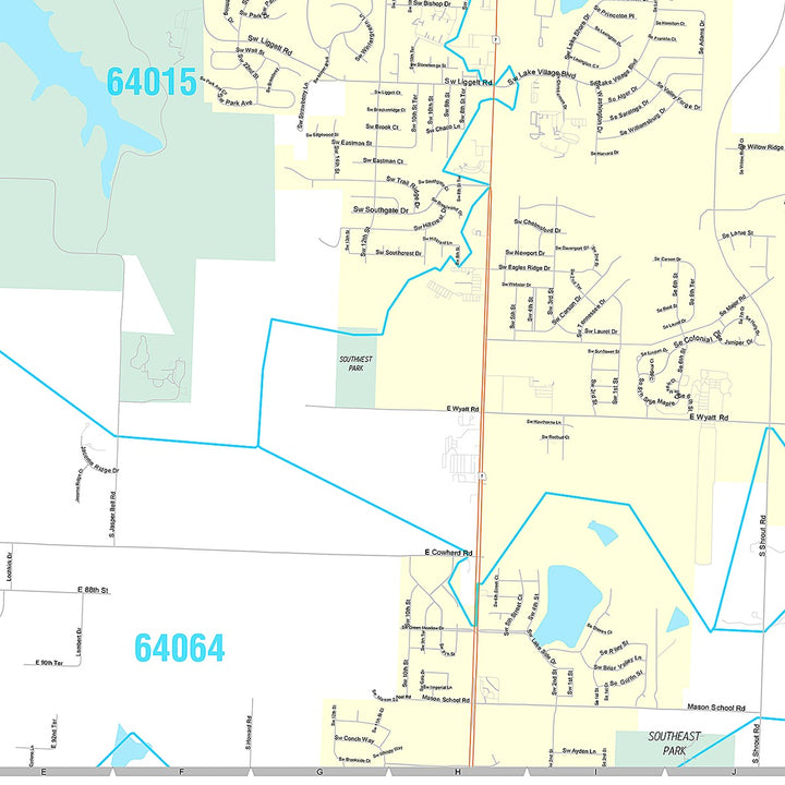 Premium Style Wall Map of Blue Springs, MO