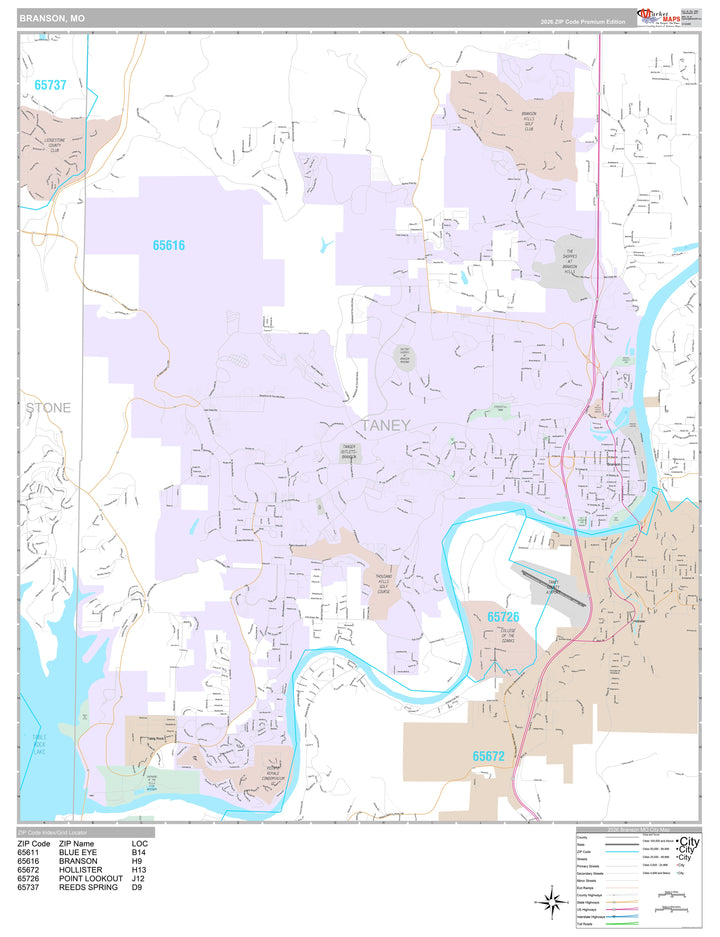 Premium Style Wall Map of Branson, MO