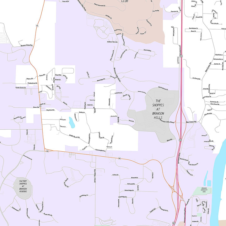 Premium Style Wall Map of Branson, MO