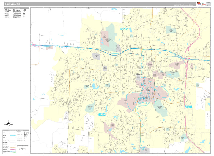 Premium Style Wall Map of Columbia, MO