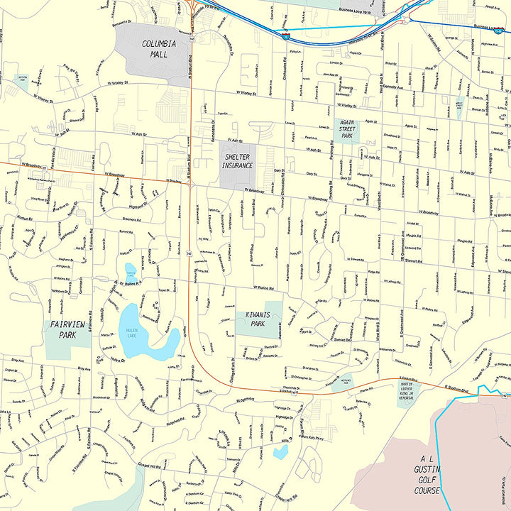 Premium Style Wall Map of Columbia, MO