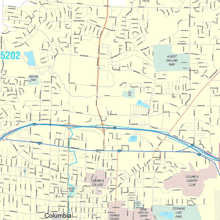 Premium Style Wall Map of Columbia, MO