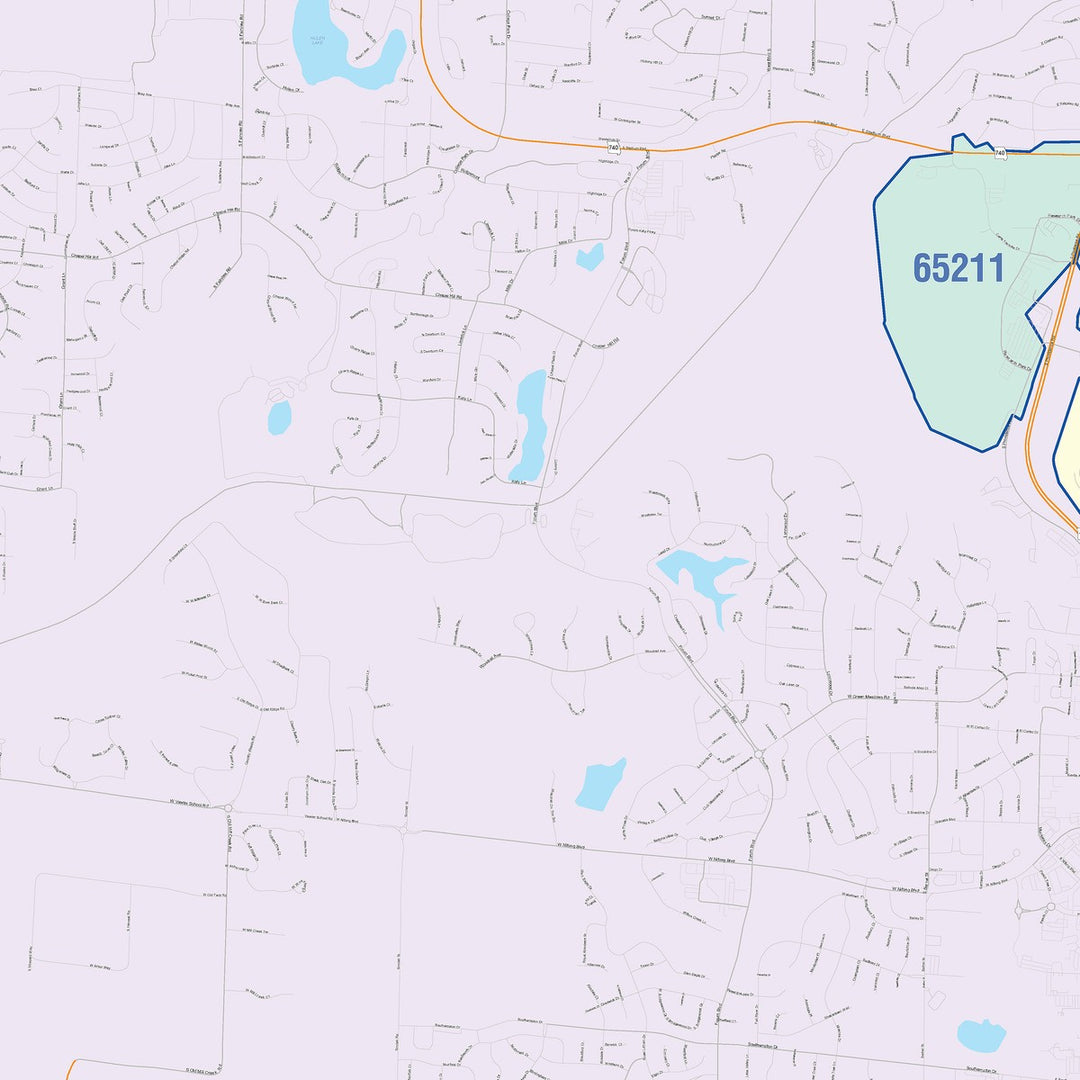 Color Cast Zip Code Style Wall Map of Columbia, MO