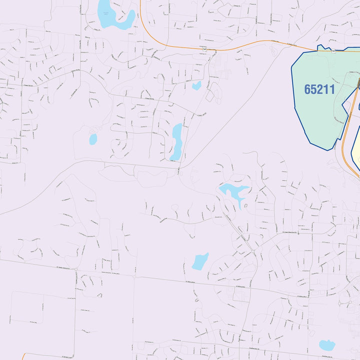 Color Cast Zip Code Style Wall Map of Columbia, MO