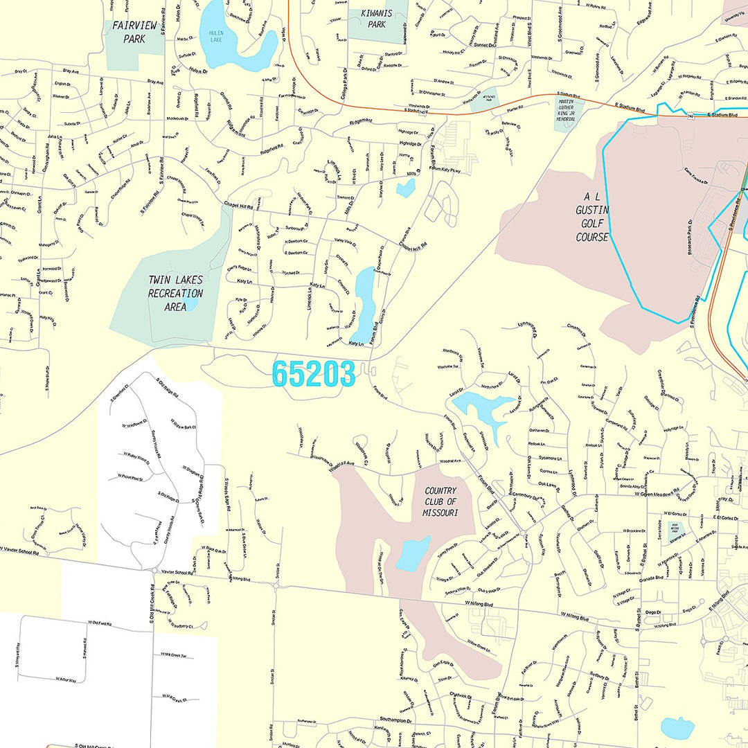 Premium Style Wall Map of Columbia, MO