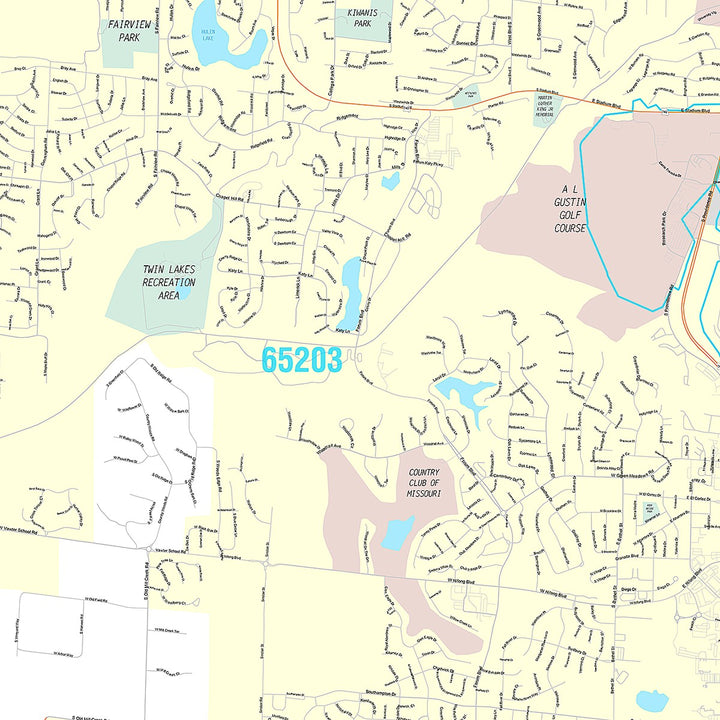 Premium Style Wall Map of Columbia, MO