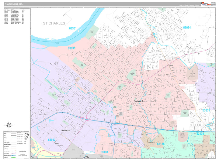 Premium Style Wall Map of Florissant, MO