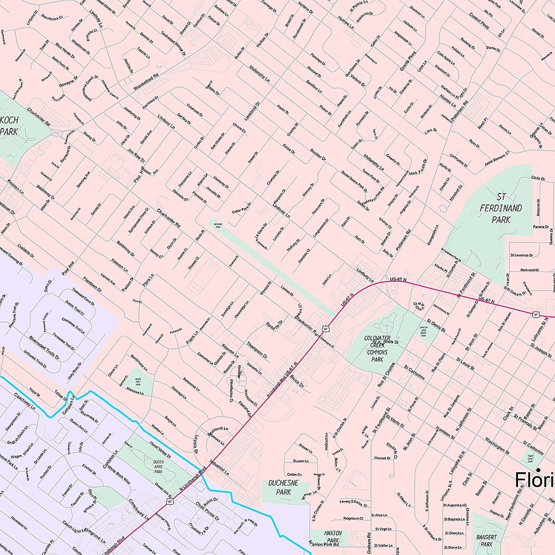 Premium Style Wall Map of Florissant, MO