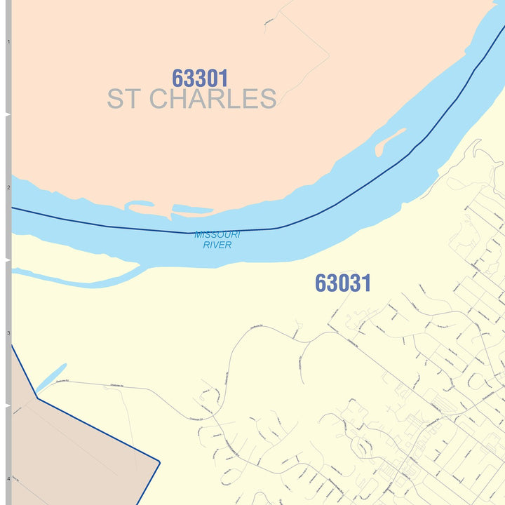Color Cast Zip Code Style Wall Map of Florissant, MO