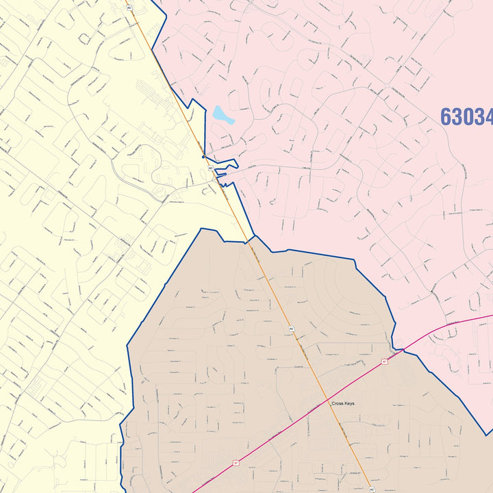 Color Cast Zip Code Style Wall Map of Florissant, MO