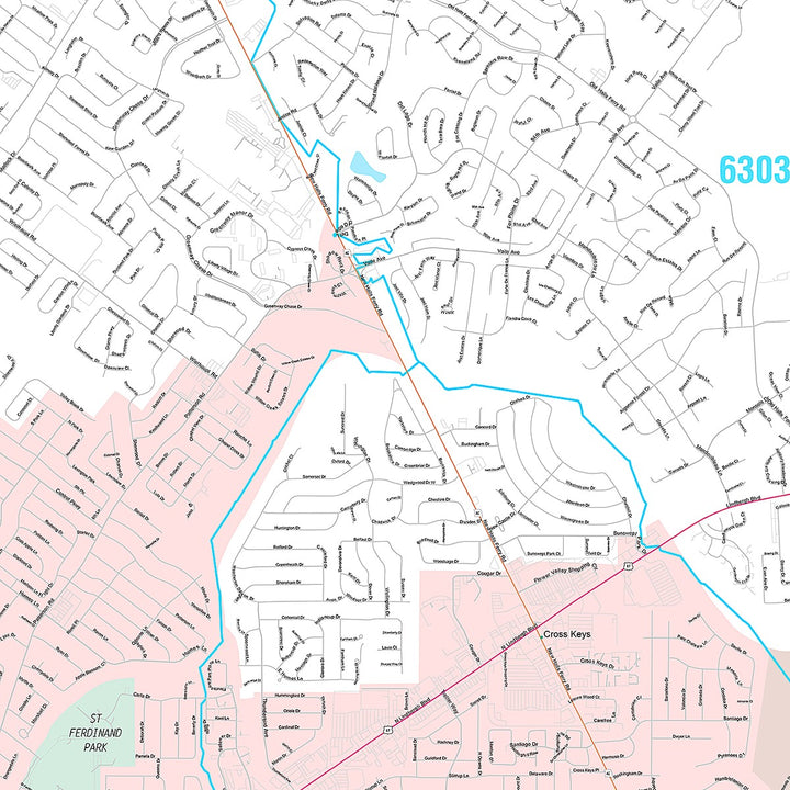 Premium Style Wall Map of Florissant, MO