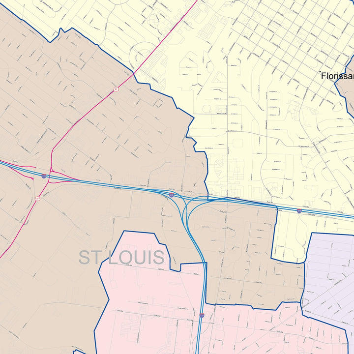 Color Cast Zip Code Style Wall Map of Florissant, MO