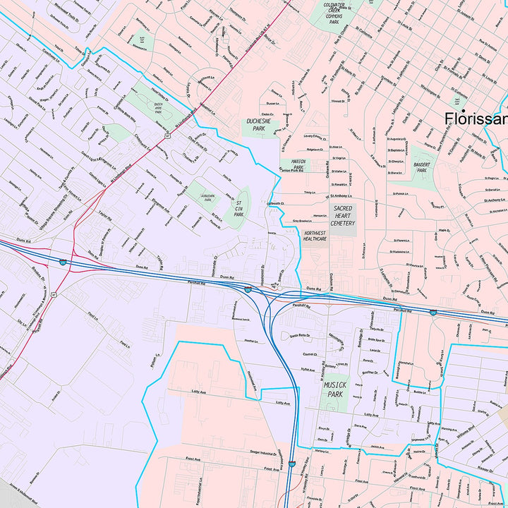 Premium Style Wall Map of Florissant, MO