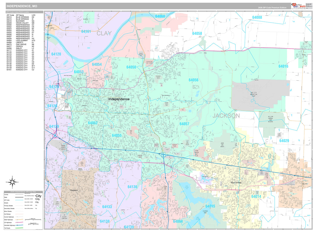 Premium Style Wall Map of Independence, MO