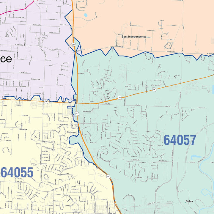 Color Cast Zip Code Style Wall Map of Independence, MO