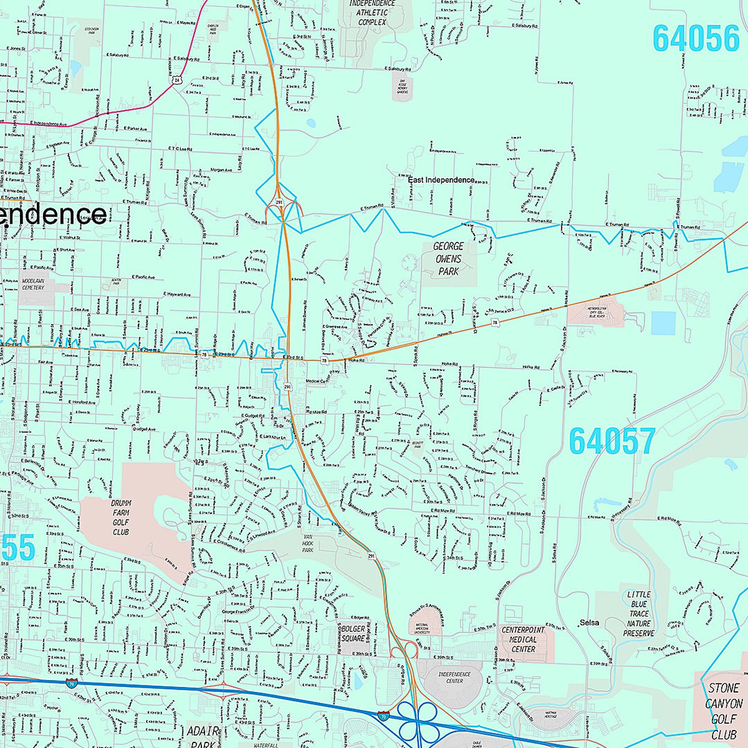 Premium Style Wall Map of Independence, MO