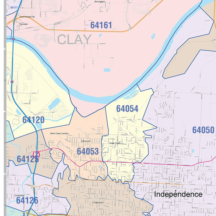Color Cast Zip Code Style Wall Map of Independence, MO