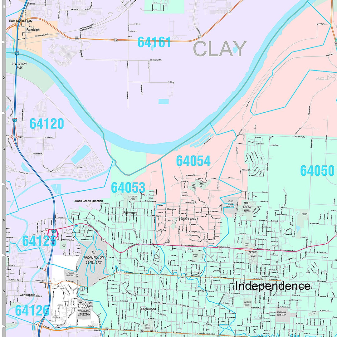 Premium Style Wall Map of Independence, MO