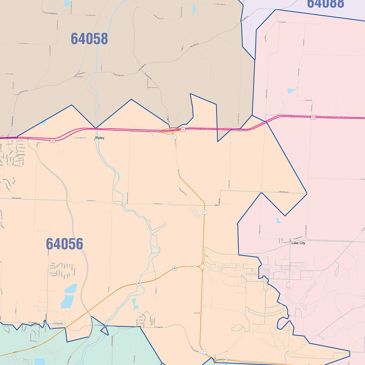 Color Cast Zip Code Style Wall Map of Independence, MO