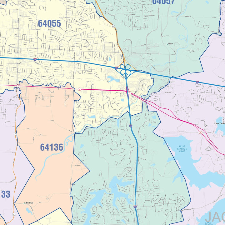 Color Cast Zip Code Style Wall Map of Independence, MO