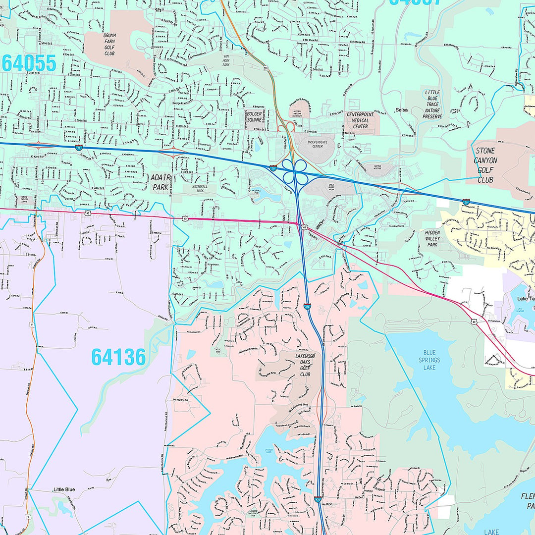 Premium Style Wall Map of Independence, MO