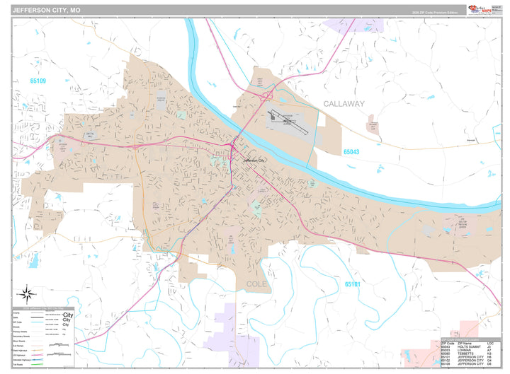 Premium Style Wall Map of Jefferson City, MO