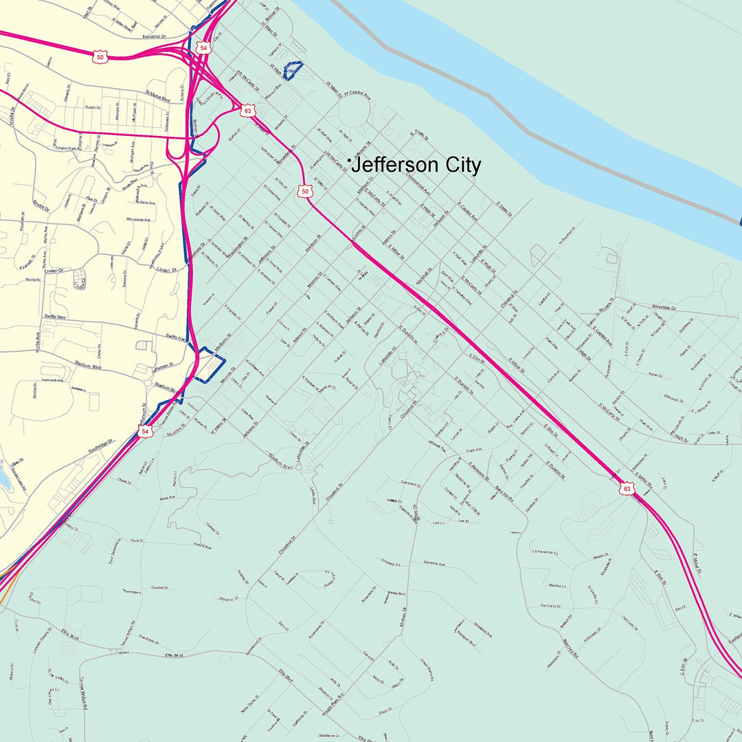 Color Cast Zip Code Style Wall Map of Jefferson City, MO