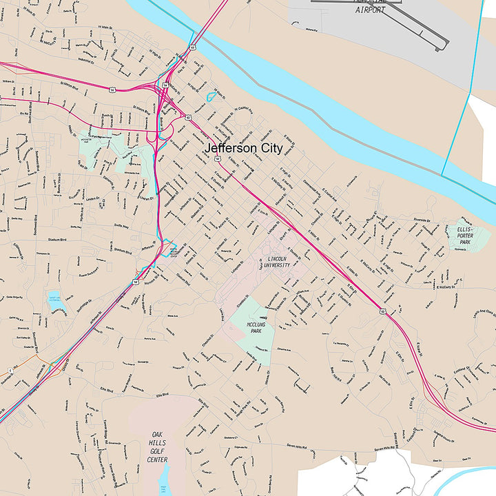 Premium Style Wall Map of Jefferson City, MO