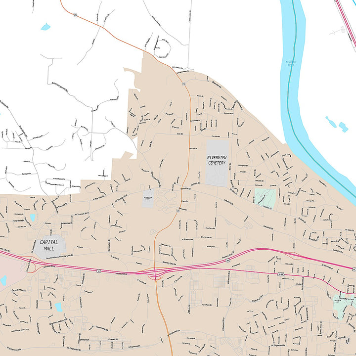 Premium Style Wall Map of Jefferson City, MO