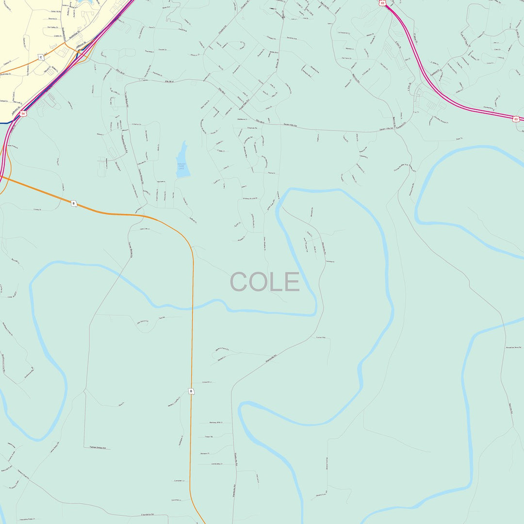 Color Cast Zip Code Style Wall Map of Jefferson City, MO
