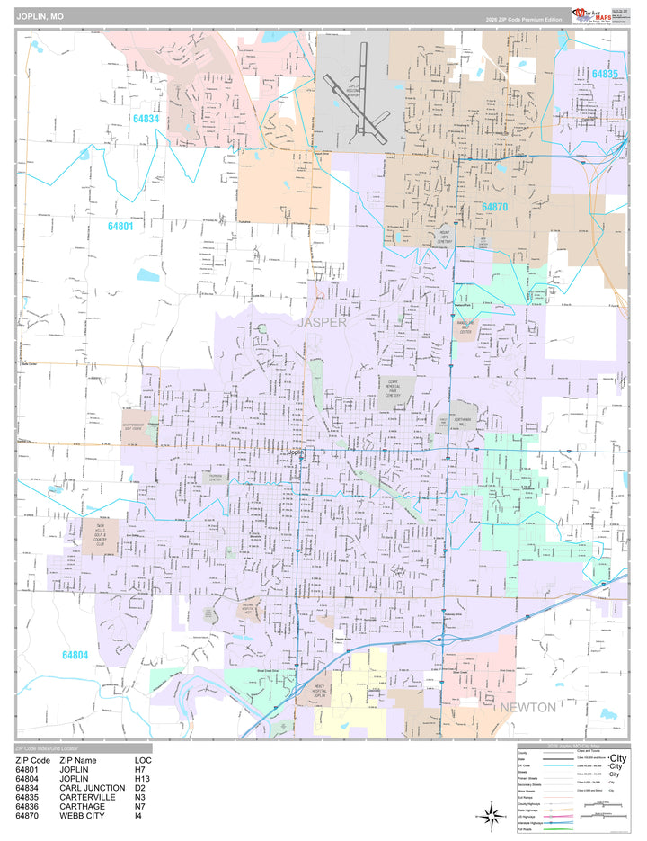Premium Style Wall Map of Joplin, MO