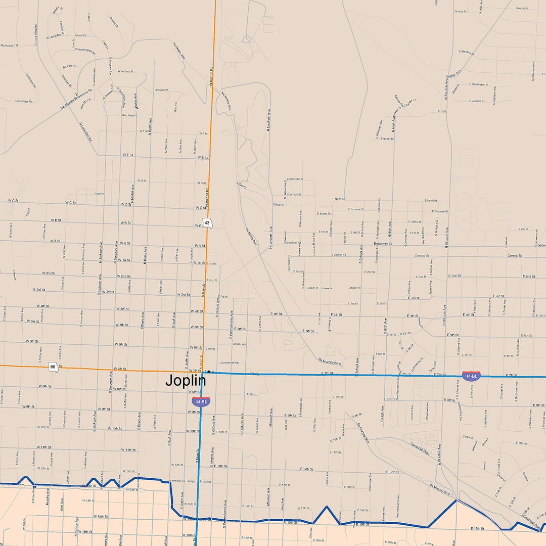 Color Cast Zip Code Style Wall Map of Joplin, MO