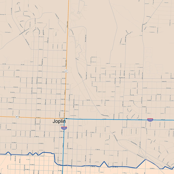 Color Cast Zip Code Style Wall Map of Joplin, MO