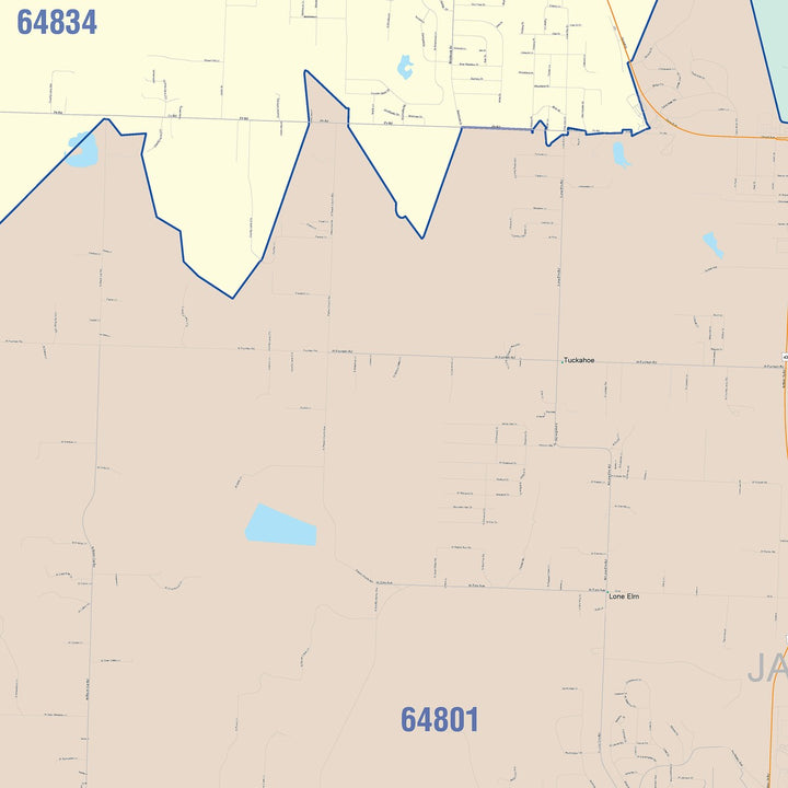 Color Cast Zip Code Style Wall Map of Joplin, MO