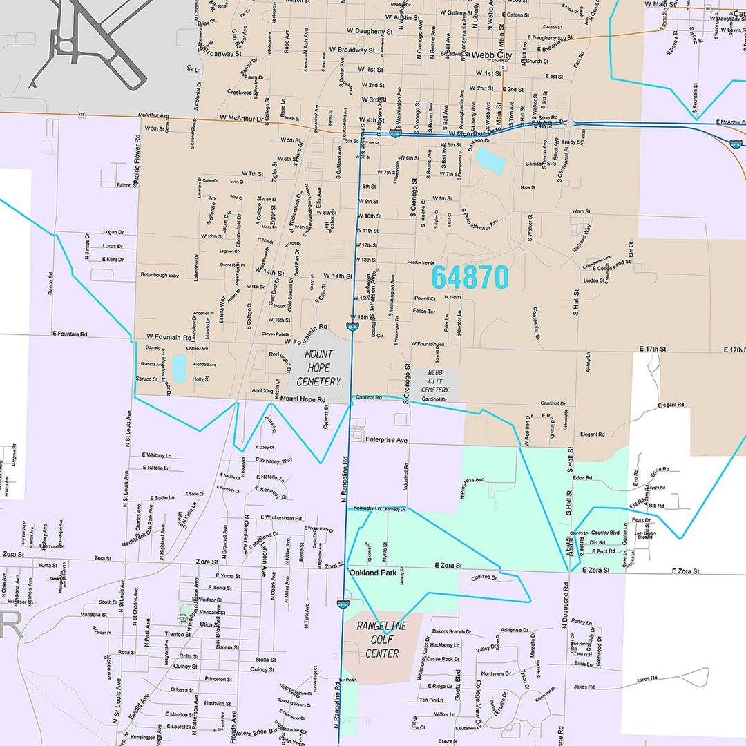 Premium Style Wall Map of Joplin, MO