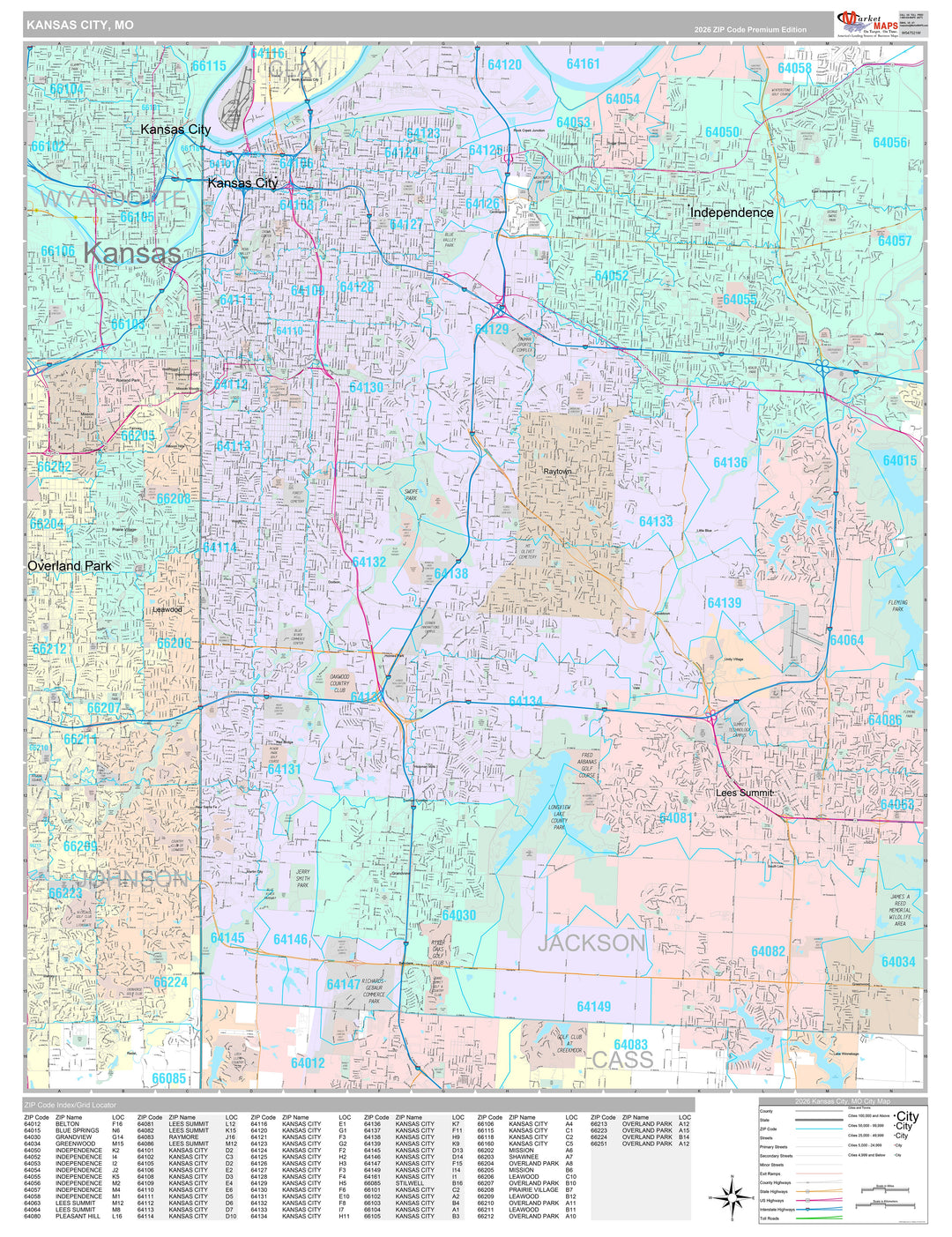 Premium Style Wall Map of Kansas City, MO