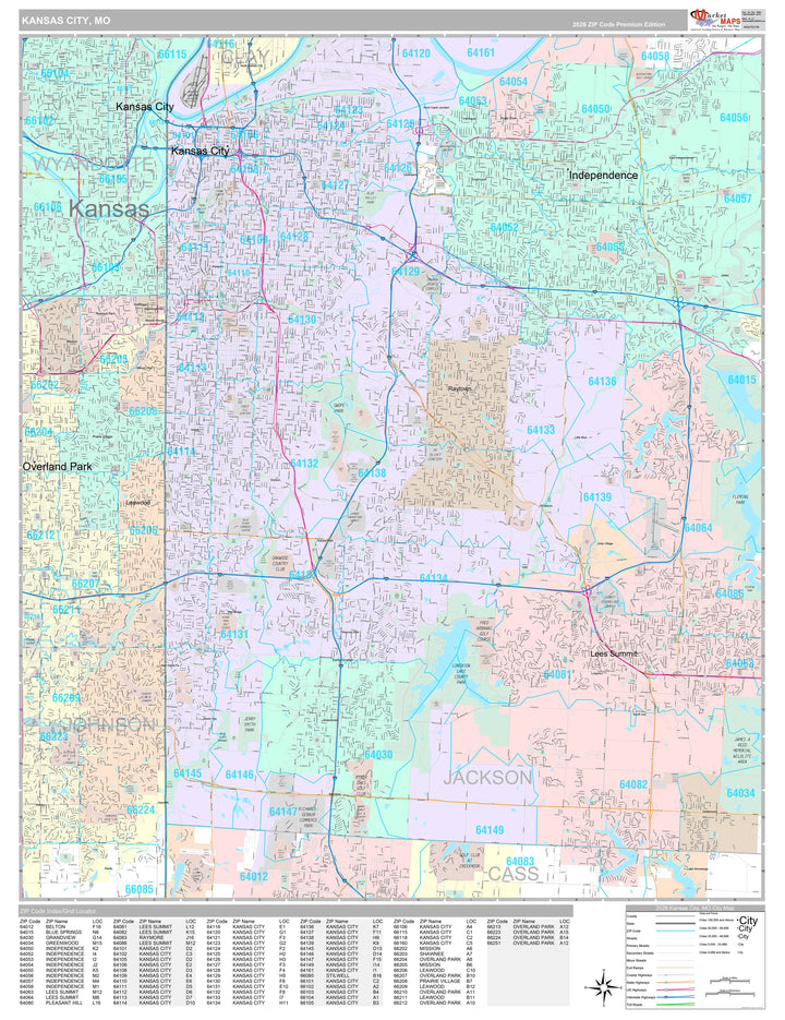 Premium Style Wall Map of Kansas City, MO
