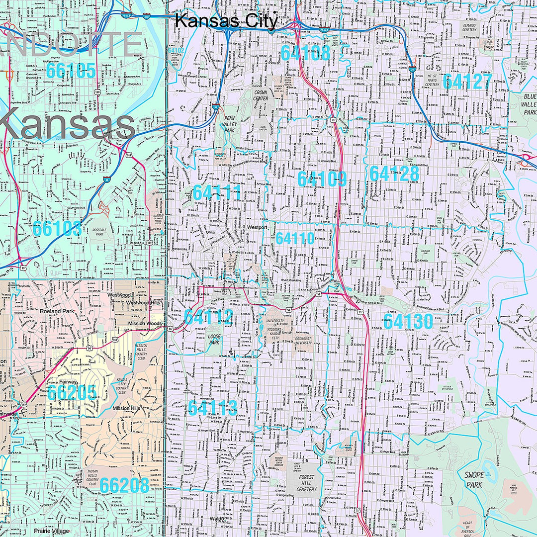 Premium Style Wall Map of Kansas City, MO
