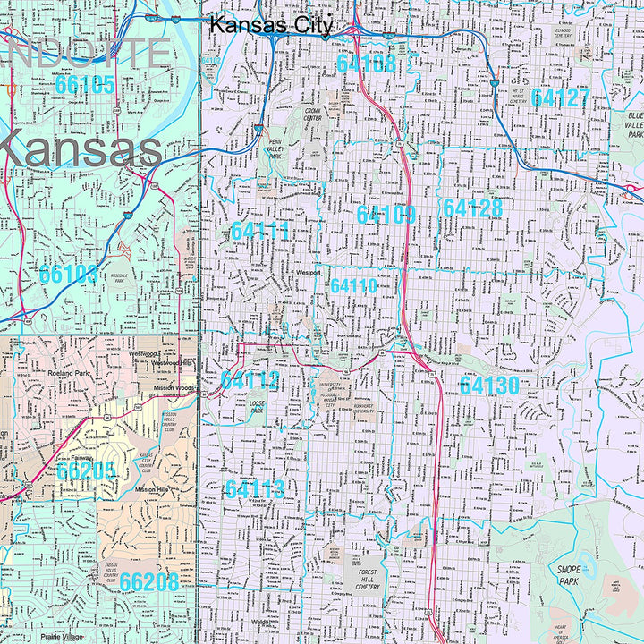 Premium Style Wall Map of Kansas City, MO