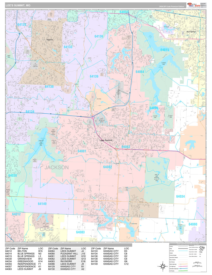 Premium Style Wall Map of Lees Summit, MO