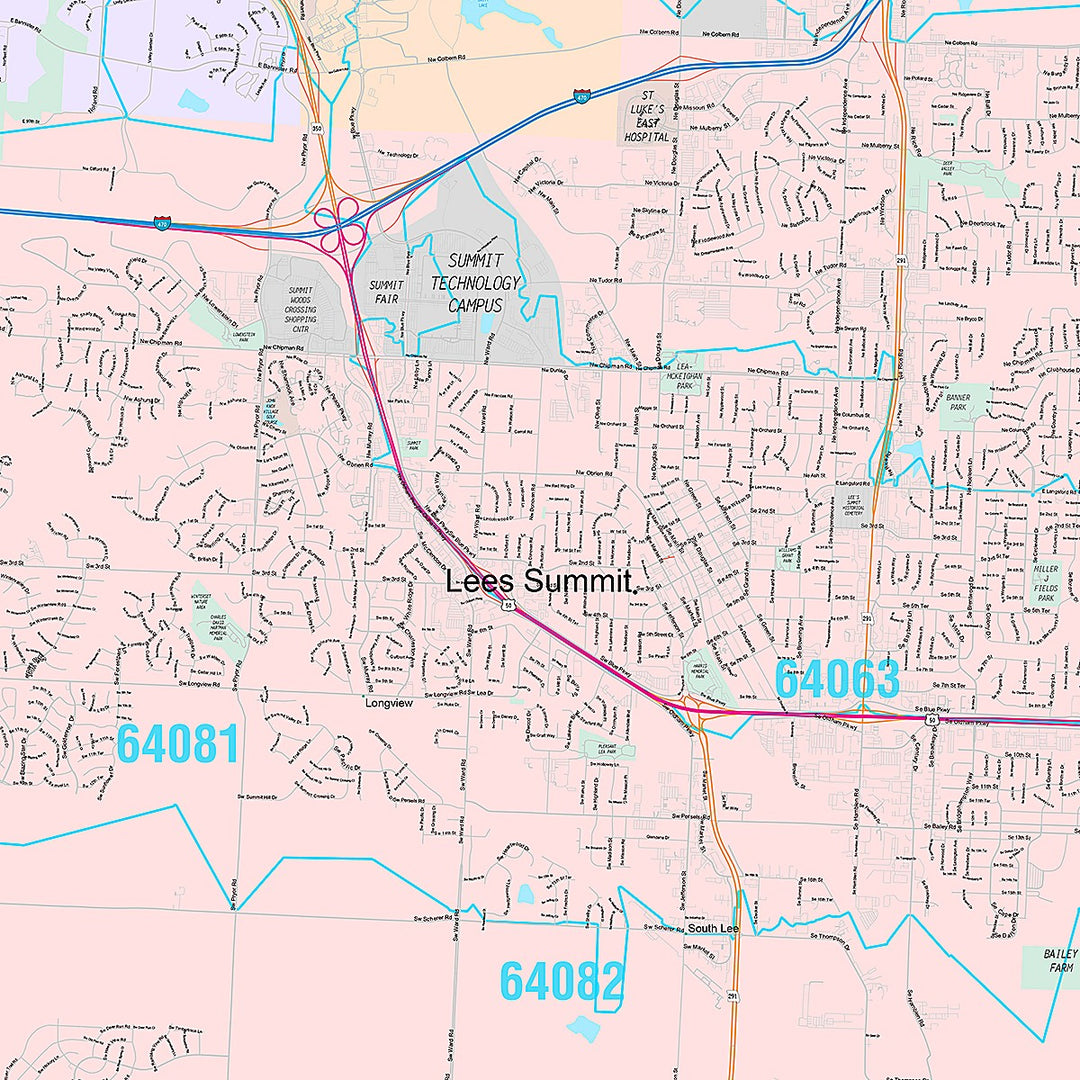 Premium Style Wall Map of Lees Summit, MO