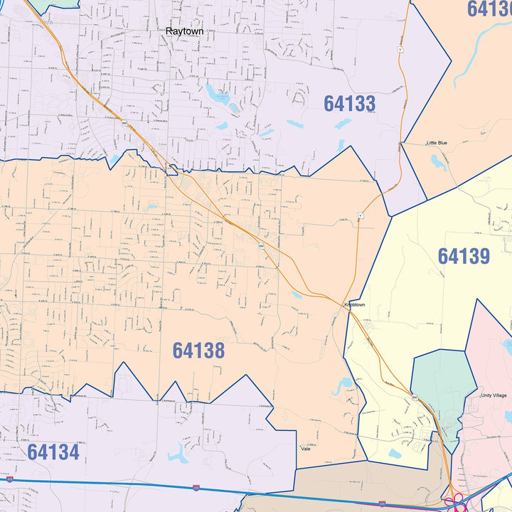 Color Cast Zip Code Style Wall Map of Lees Summit, MO
