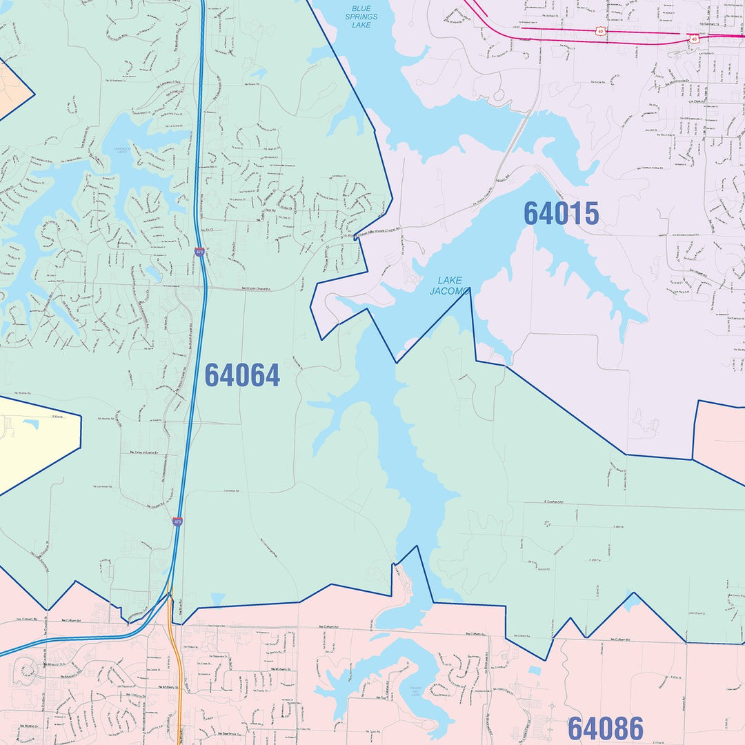 Color Cast Zip Code Style Wall Map of Lees Summit, MO