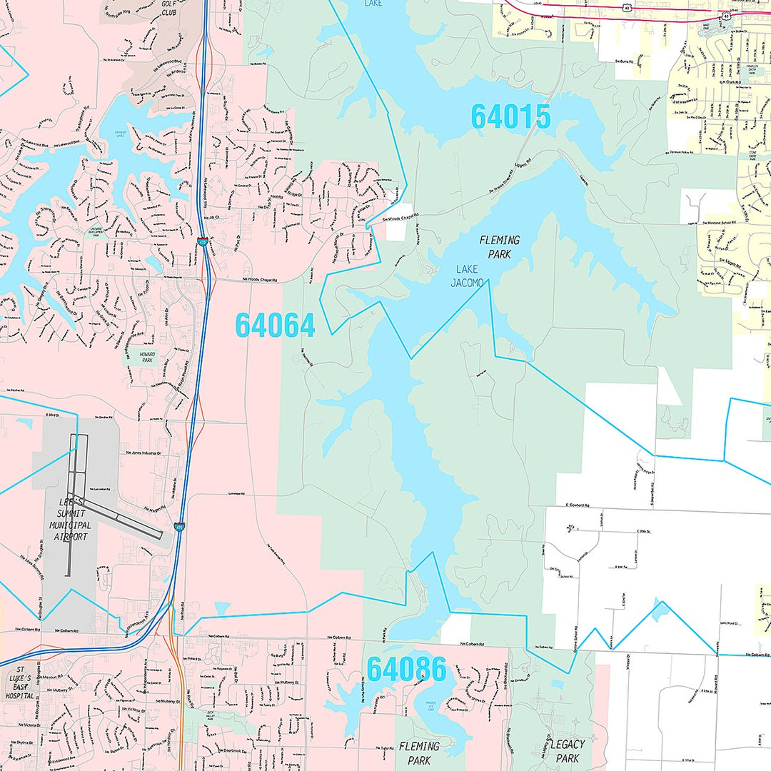 Premium Style Wall Map of Lees Summit, MO